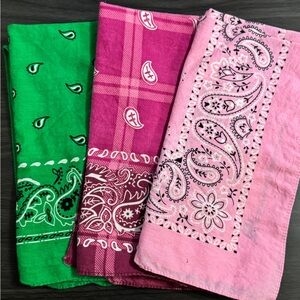 Set of 3 Paisley Bandanas in Green, Magenta & Pink